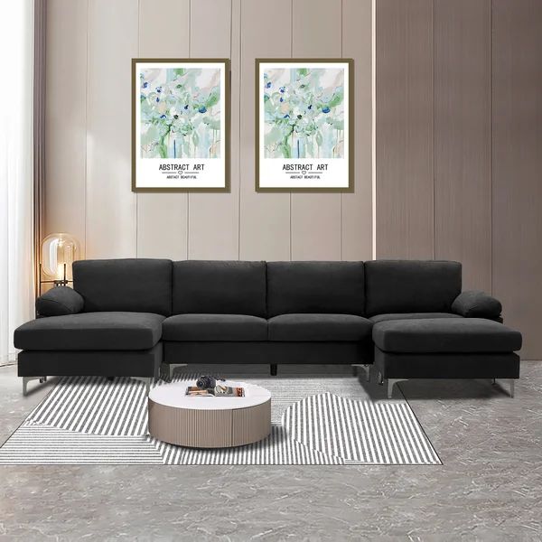 Etzel 128.32" Wide Symmetrical Modular Sofa & Chaise with Ottoman | Wayfair North America