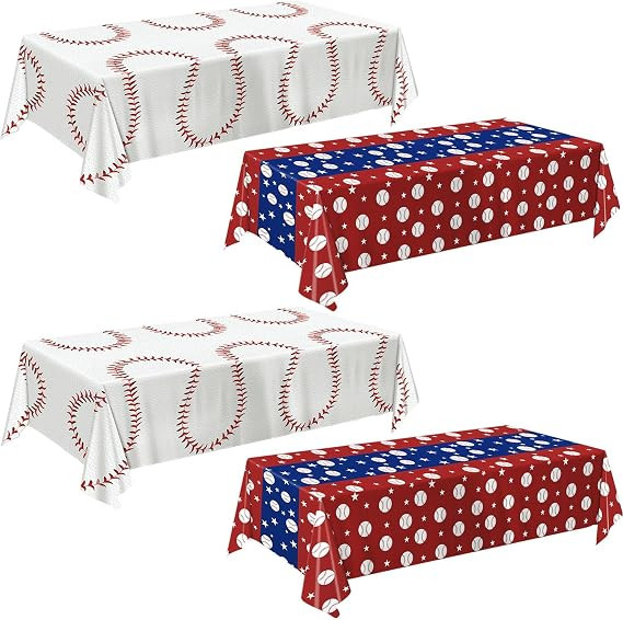 4 Pack Baseball Tablecloth Baseball Party Decorations Disposable Plastic Table Cover for Sports G... | Amazon (US)