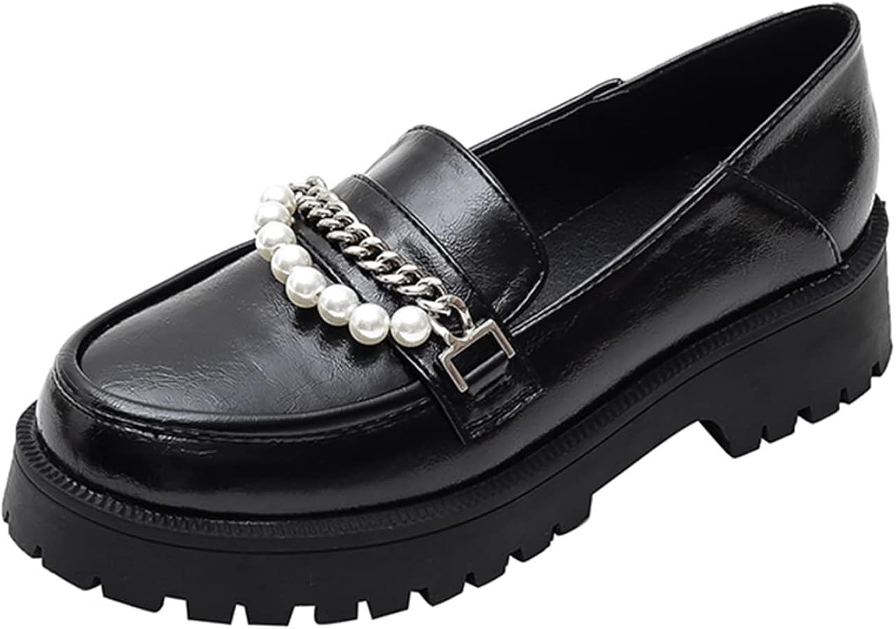 JOEupin Women's Chunky Heel Loafers Platform Patent Leather Chunky Loafers Leather Shoes with Met... | Amazon (US)