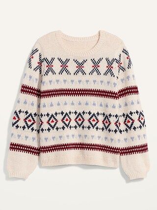 Cozy Fair Isle Blouson-Sleeve Sweater for Women | Old Navy (US)