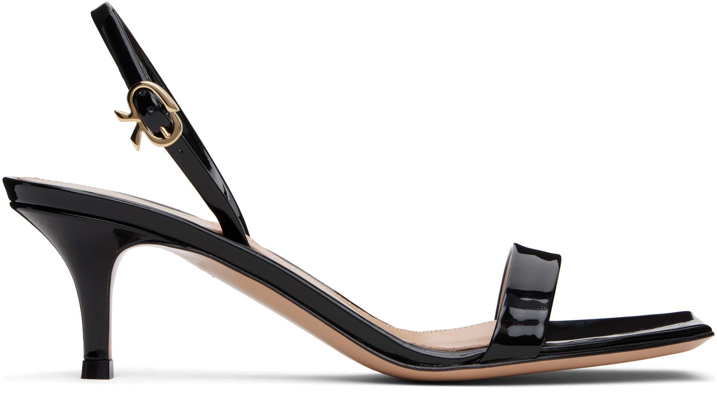 Gianvito Rossi Black Ribbon Kitten Heeled Sandals | SSENSE