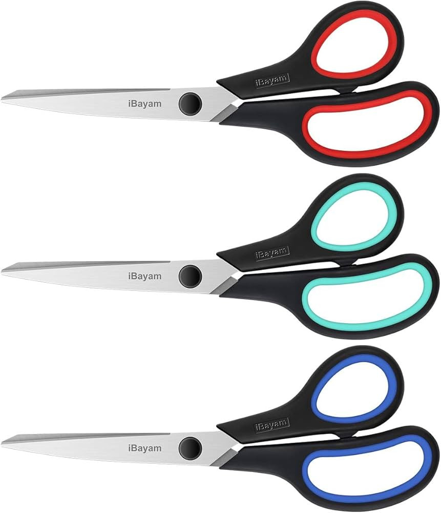 3-Pack 8" Heavy Duty Scissors with Ultra Sharp Blades and Comfort Grip Handles - For Office, Home... | Amazon (US)
