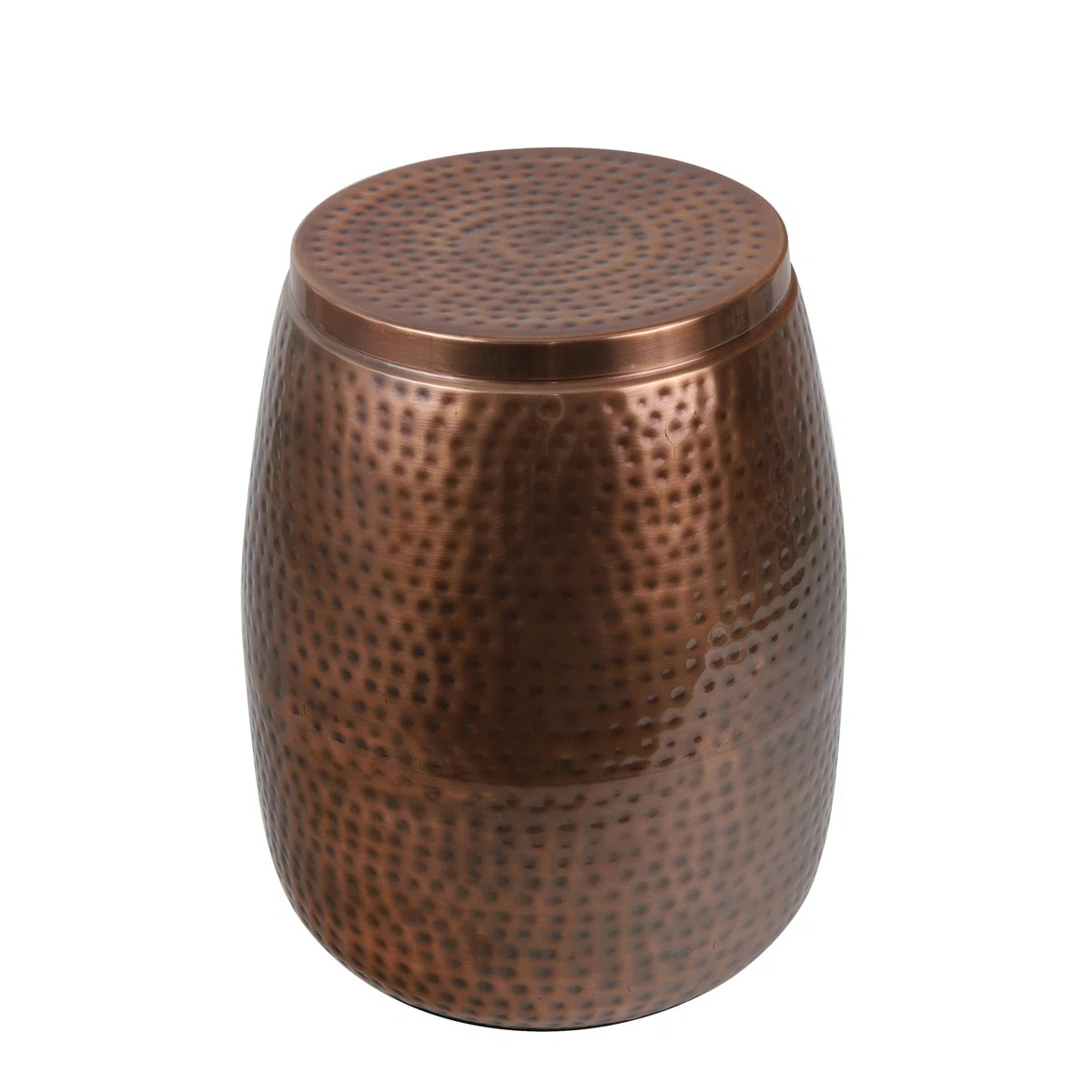 Merida 15" Modern Rustic Hammered Metal Drum Storage Side Table with Lid | Wayfair North America