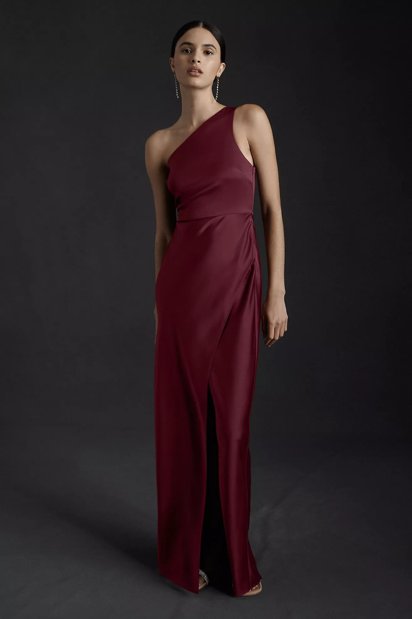 BHLDN Dylan One-Shoulder Satin Side-Slit Gown | Anthropologie (US)