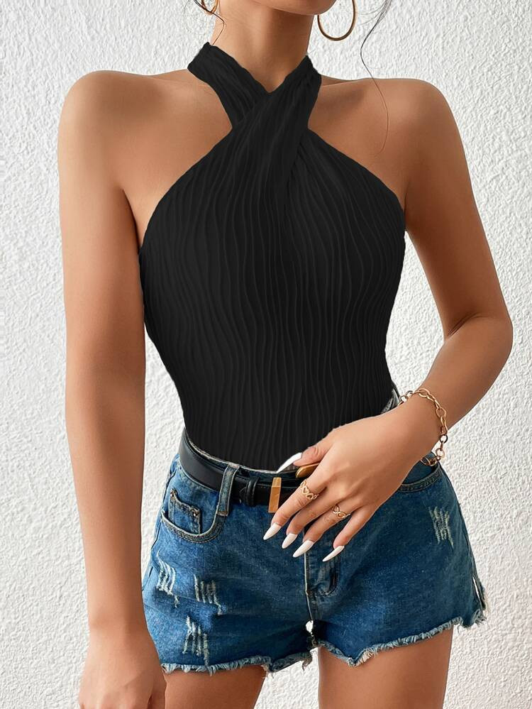 Criss Cross Halter Bodysuit | SHEIN