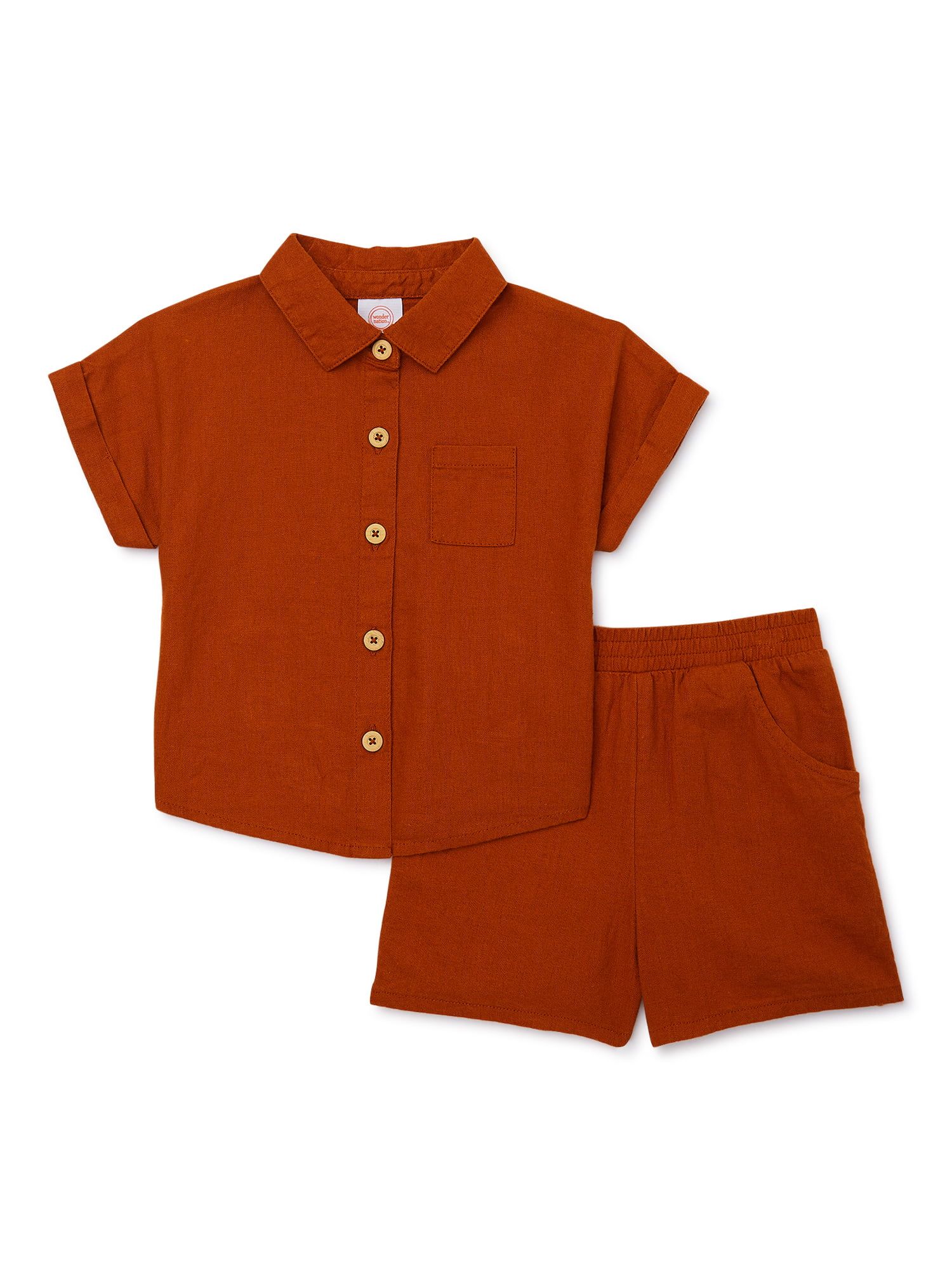 Wonder Nation Toddler Girls Elevated Shirt and Shorts Set, Sizes 12M-5T | Walmart (US)