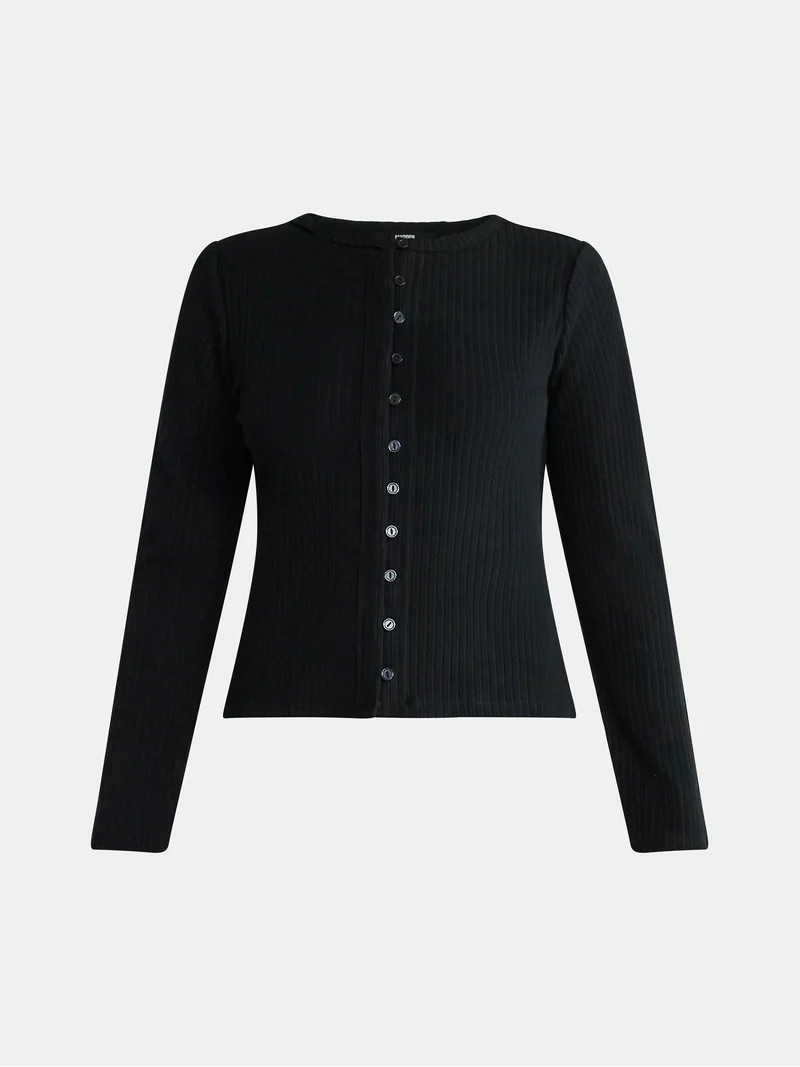 Madden NYC Women's Button Up Ribbed Top with Long Sleeves, Sizes XXS-XXL | Walmart (US)