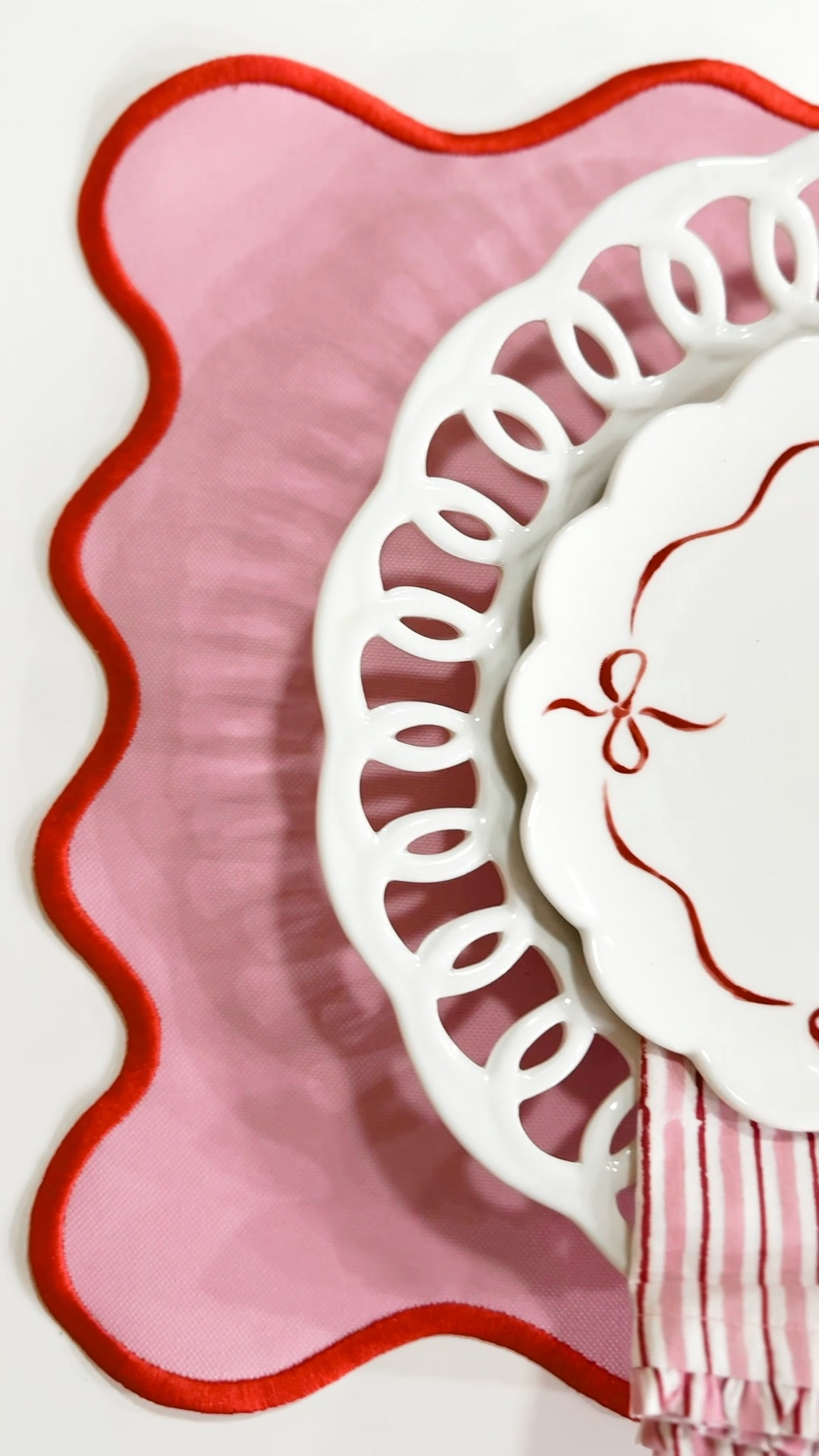 Look what arrived! 🩷 ❤️ These placemats are too good not to share. How cute are they with our bow plate and candy stripe napkins?! 

#LTKHoliday #LTKHome #LTKSeasonal