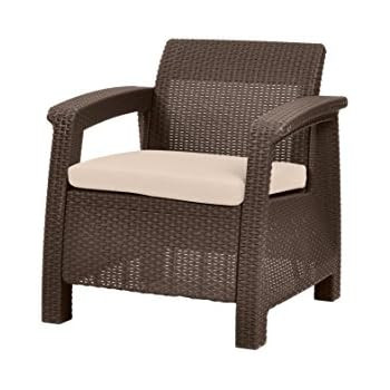 Keter Corfu Armchair All Weather Outdoor Patio Garden Furniture with Cushions, Brown | Amazon (US)