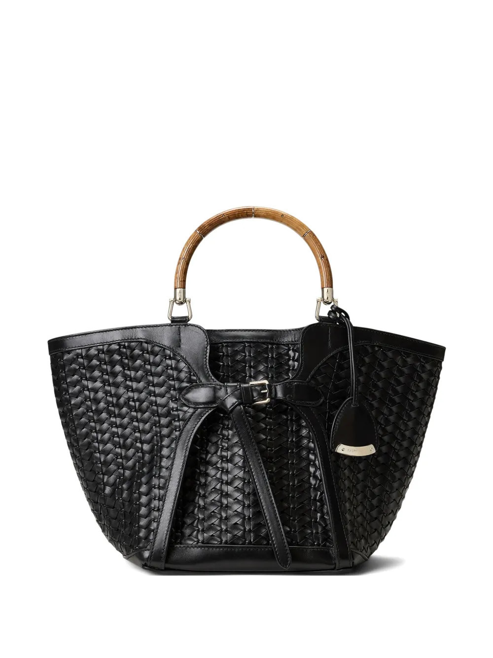 Ralph Lauren Collection braided wooden top handle leather tote - Black | Farfetch Global