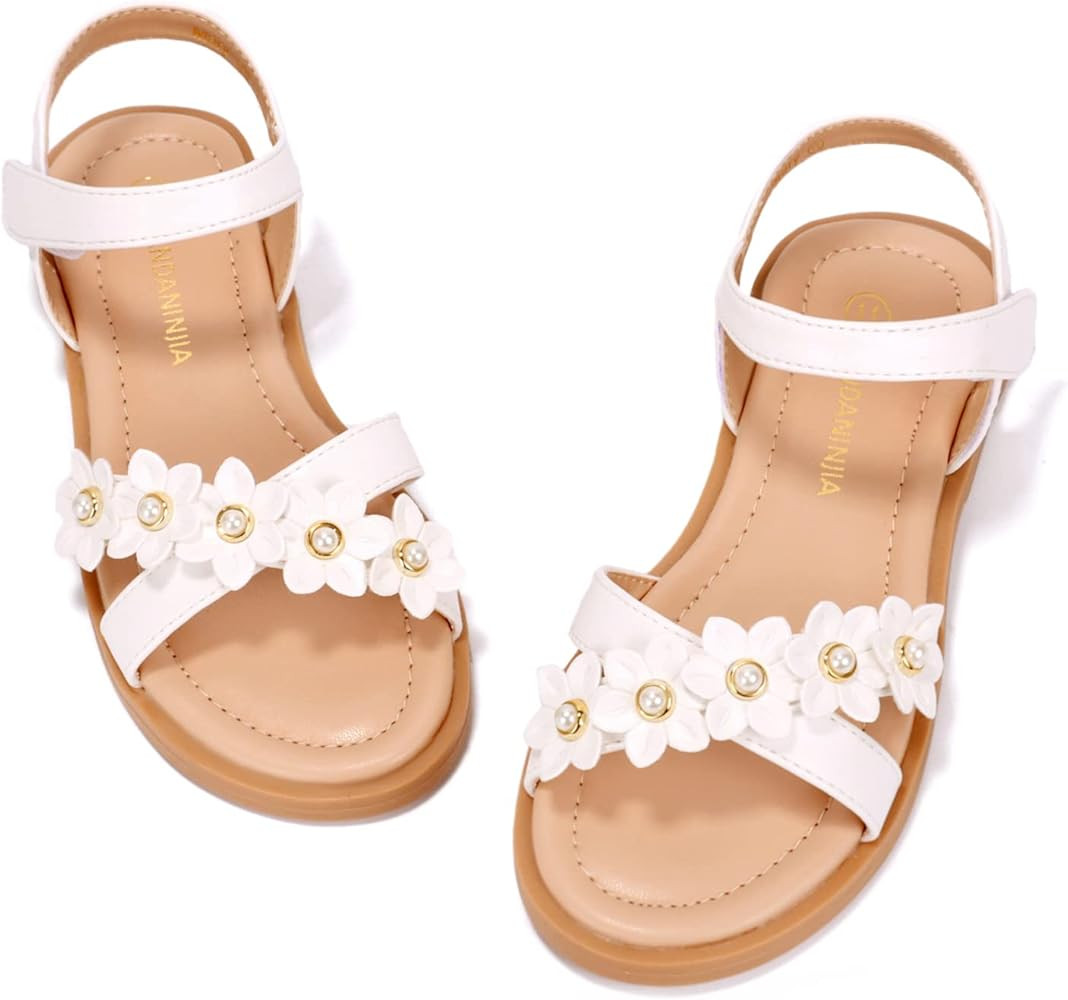PANDANINJIA Elva Girls Sandals Open Toe Cute Flats Dress Sandals Cross Strappy Summer Shoes Toddler/ | Amazon (US)