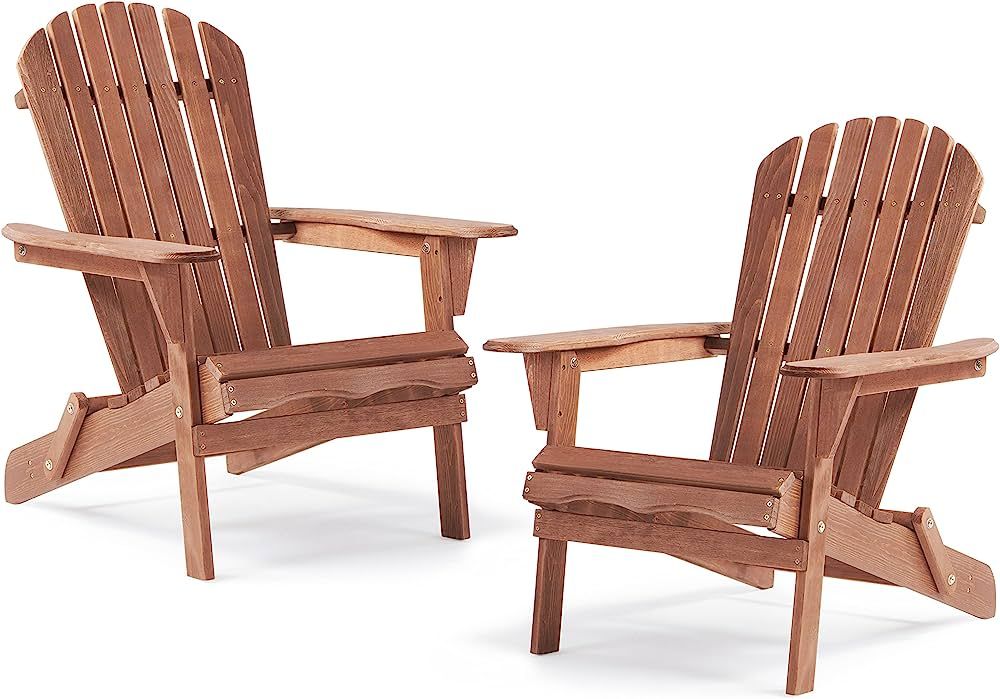 Folding Adirondack Chair Set of 2, Half Pre-Assembled Outdoor Wood Patio Chair for Garden/Backyar... | Amazon (US)