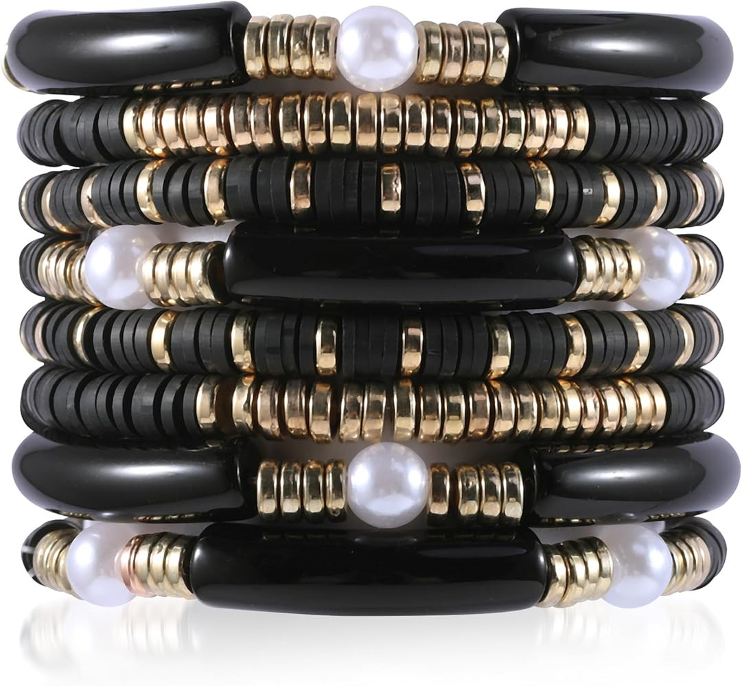 PIPITREE Bamboo Tube Bangles Bracelet For Women ，Chunky Curved Stacking Clear Acrylic Colorful ... | Amazon (US)