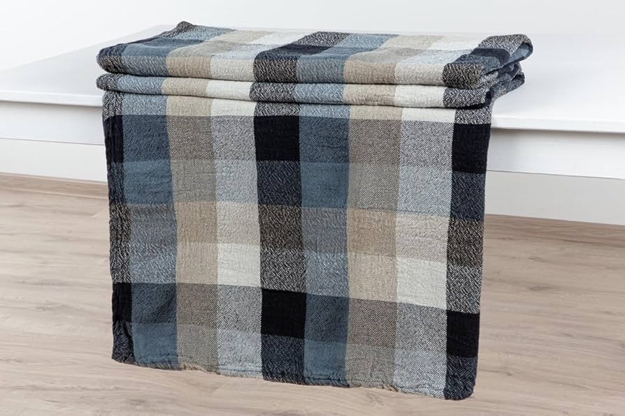 100% Pure Flax Linen Blanket (Blue) | Amazon (US)