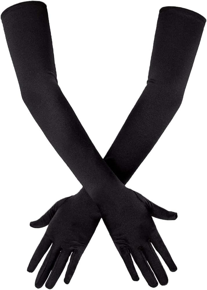SAVITA Long Elbow Satin Gloves 21" Stretchy 1920s Opera Gloves Evening Party Dance Gloves for Women | Amazon (US)