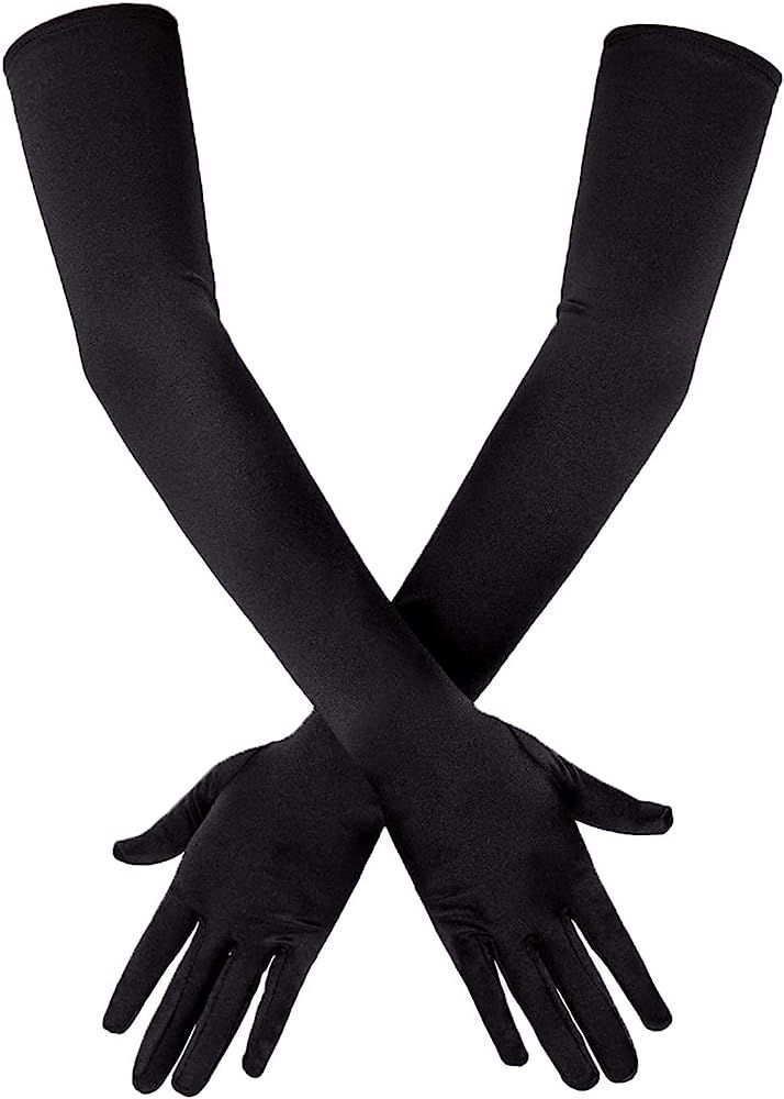 SAVITA Long Elbow Satin Gloves 21" Stretchy 1920s Opera Gloves Evening Party Dance Gloves for Women | Amazon (US)