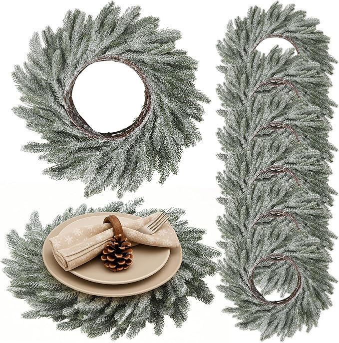 Christmas Placemats Set of 6 Round Greenery Place Mats Xmas Circular Artificial Wreath Dining Tab... | Amazon (US)