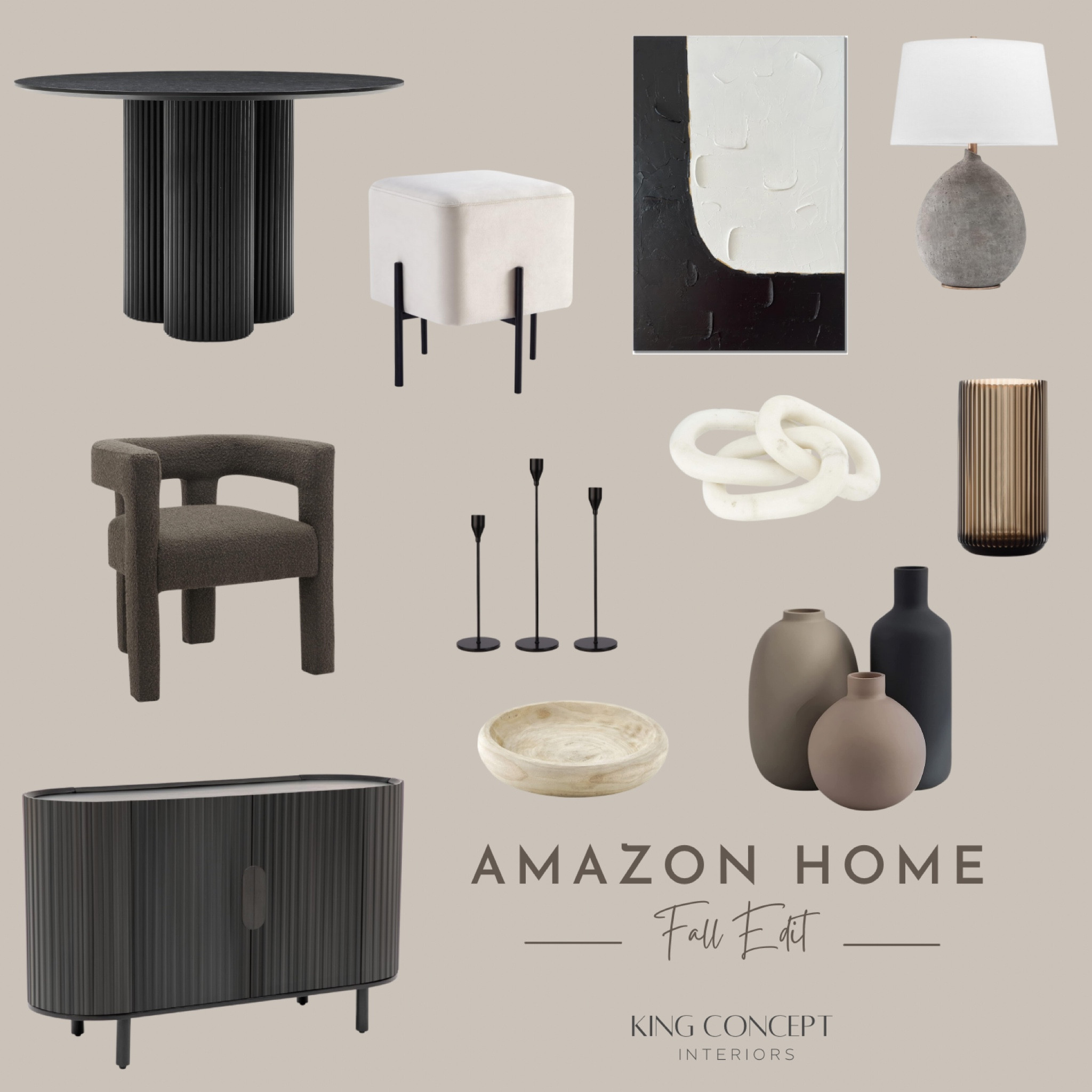Amazon Designer Inspired, Amazon Home Finds, Amazon Home, Fall Decor, Modern Home Decor, Modern Home, Abstract Art, Ceramic Vases, Fluted Candle Holder, Accent Chair, Boucle Chair, Fluted Cabinet, Dining Table, Modern Dining Table, Ceramic Table Lamp, Marble Links, Black Candle Holder 

#LTKhome #LTKSeasonal