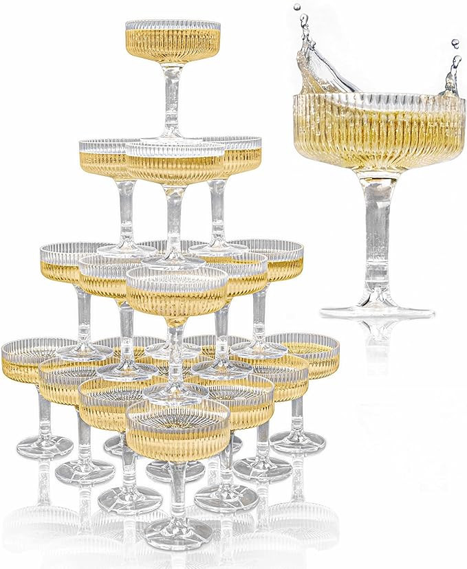 ACRYLIC Champagne Tower - 7oz. Set of 21 Champagne Flutes Plastic - For Weddings & Parties - Plas... | Amazon (US)
