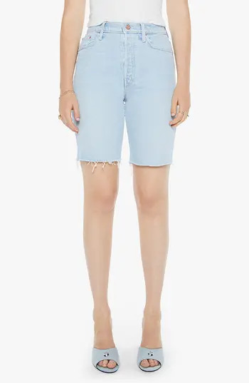 MOTHER The Rider Raw Hem High Waist Denim Bermuda Shorts in Cowabunga at Nordstrom Rack, Size 25 | Nordstrom Rack