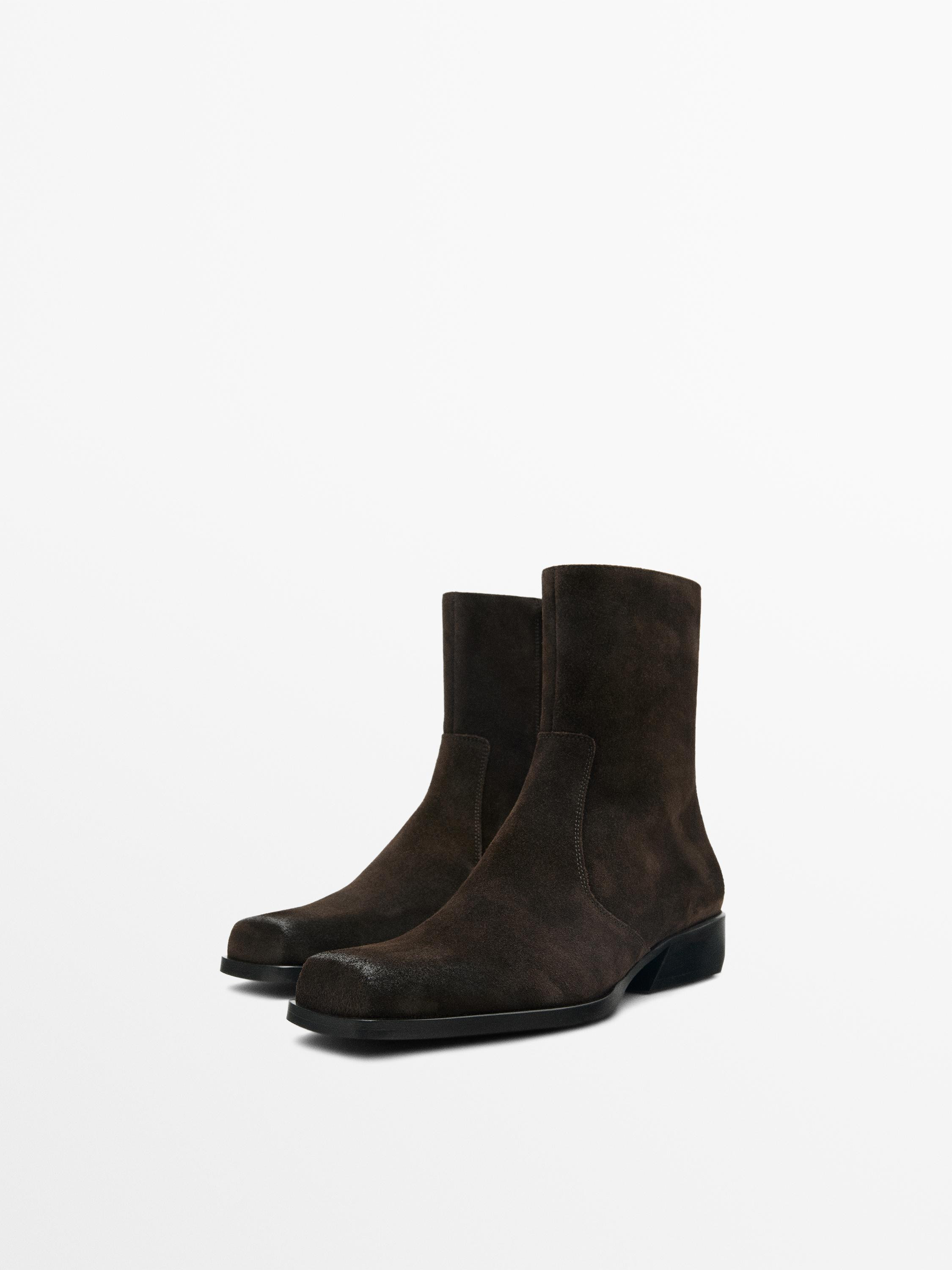 Brushed split leather ankle boots | Massimo Dutti UK