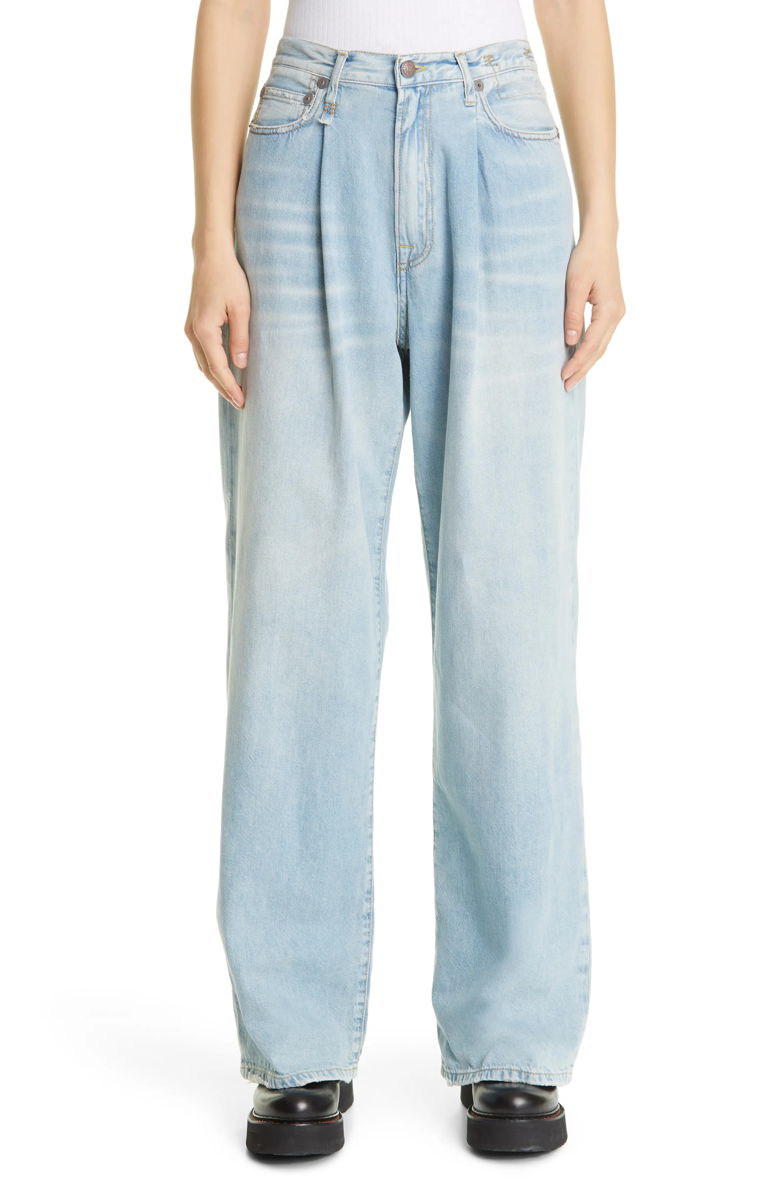 R13 Damon Pleated High Waist Wide Leg Jeans, Size 28 in Lennon Blue at Nordstrom | Nordstrom
