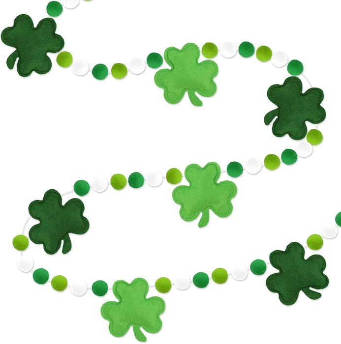St Patricks Day Decorations Felt Pompom Banner Cute 3D Lucky Green Shamrocks Felt Ball Pre-Assemb... | Amazon (US)