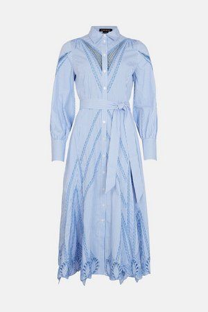 Cutwork Poplin Embroidered Woven Maxi Shirt Dress | Karen Millen UK & IE