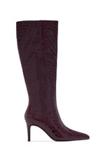 Miss Lola | Chrissy Wine Mid Heel Boots | MISS LOLA