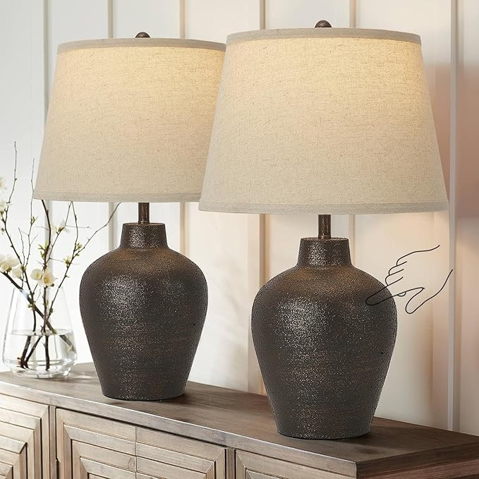 Farmhouse Rustic Table Lamps Touch Control 3-Way Dimmable Touch Lamps Set of 2 for Bedroom Living... | Amazon (US)