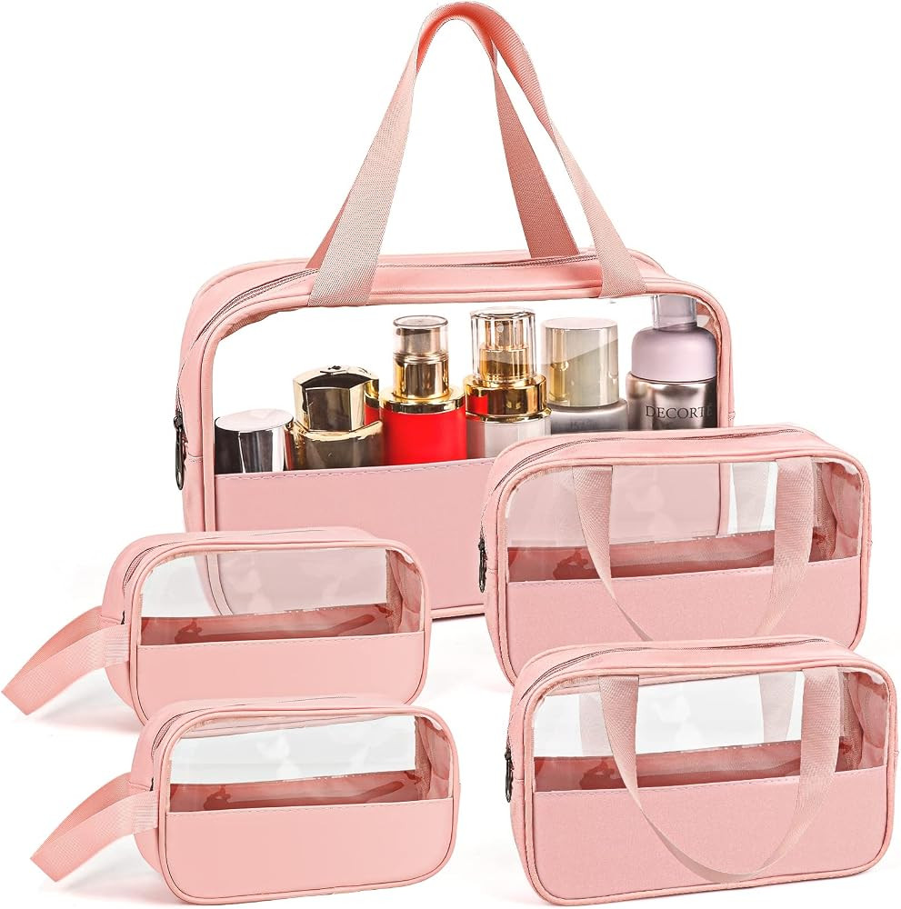 APREUTY Toiletry Bag for Women, 5 Pcs Translucent Cosmetic Bag for Women Watertight Travel Bag wi... | Amazon (US)