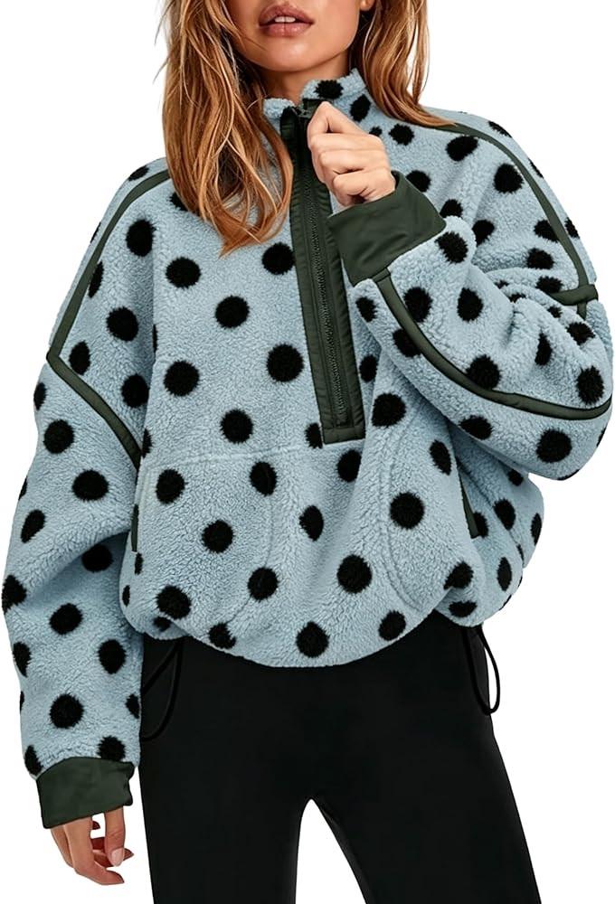 Women's Sherpa Fleece Jacket Polka Dot Drawstring Coat | Amazon (US)