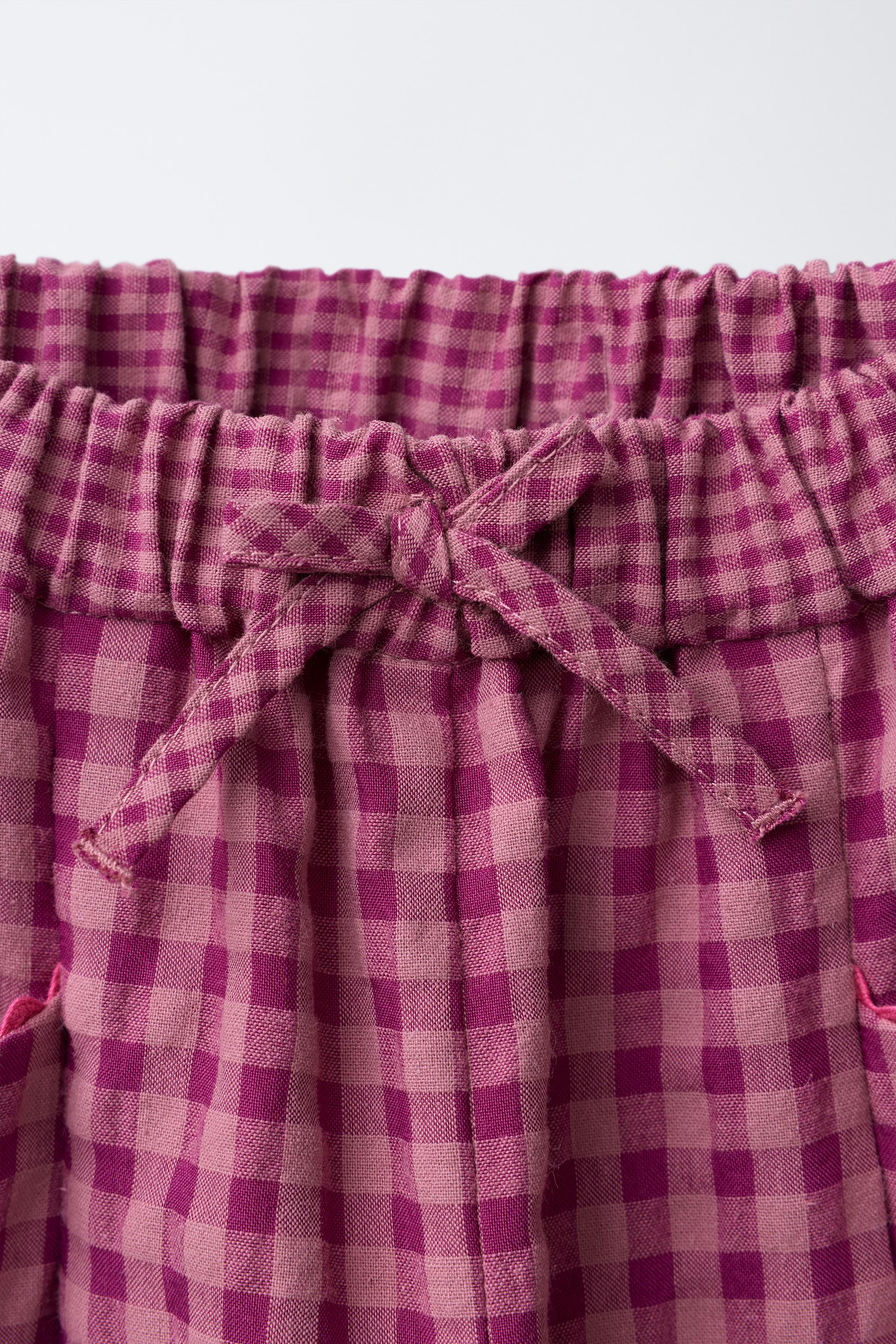 GINGHAM CHECK STRAIGHT LEG TROUSERS | Zara UK