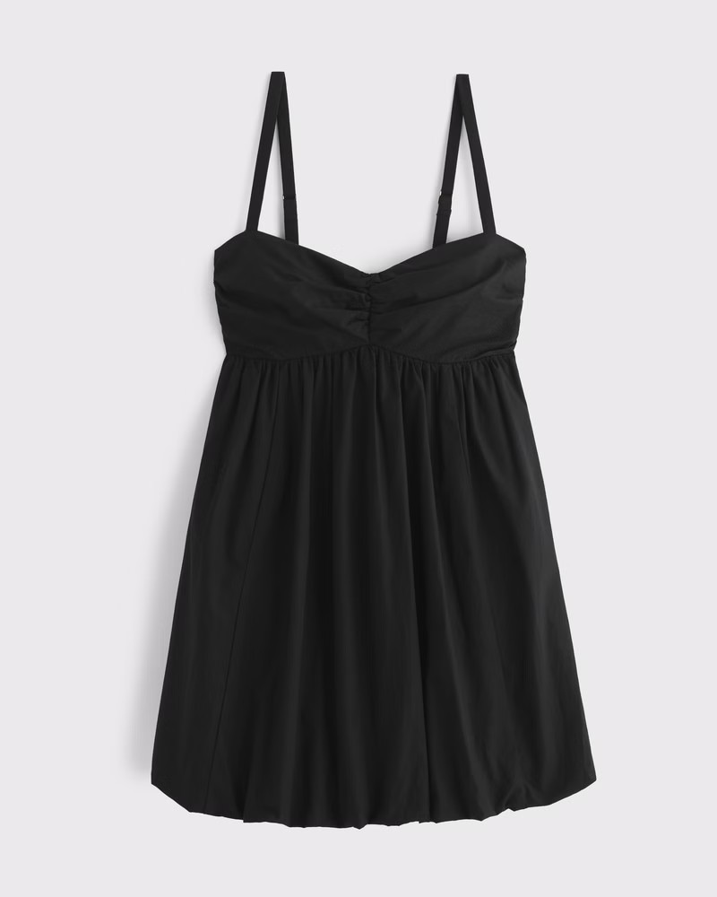 Abercrombie & Fitch Women's Babydoll Bubble Hem Mini Dress in Black - Size L PETITE | Abercrombie & Fitch (US)