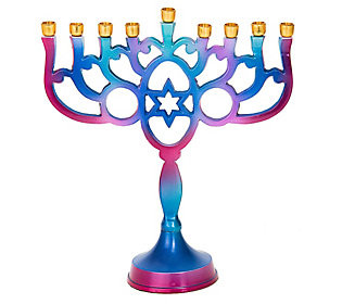 Copa Judaica Menorah Metal Blue and Purple | QVC