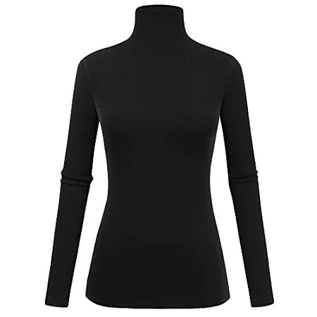 Black Turtleneck Tops for Women Casual Long Sleeve Slim Fitted Solid Thermal Shirts(Black Medium) | Walmart (US)