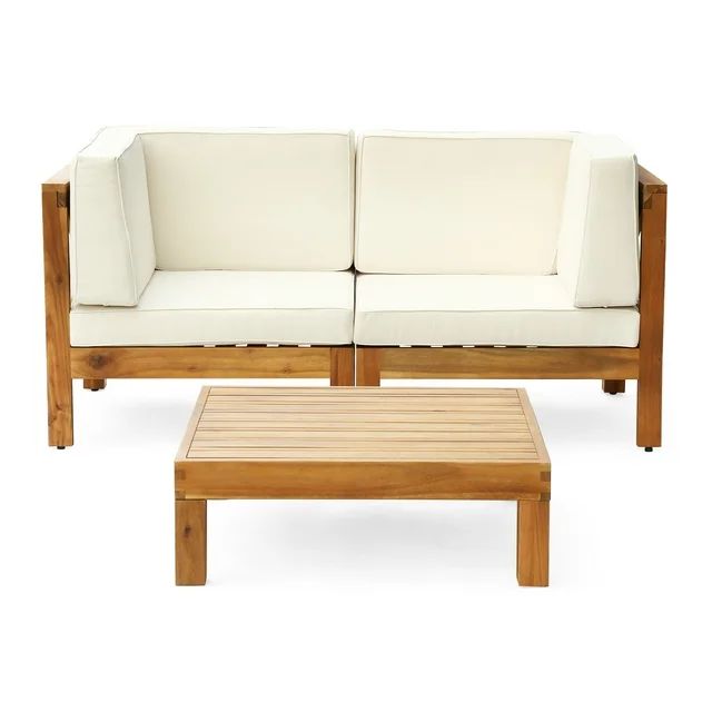 Elisha Outdoor Modular 3 Piece Acacia Wood Sectional Loveseat and Coffee Table Set with Cushions,... | Walmart (US)