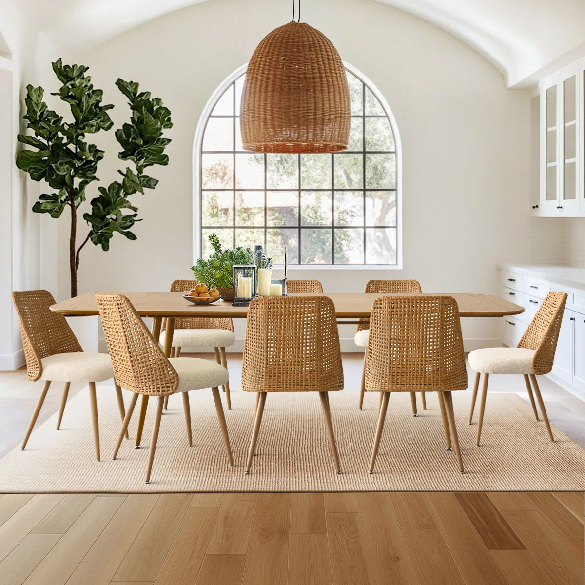 Atkins 8 - Person Dining Table Sets With Expandable Table & 8 Boucle Fabric Chairs | Wayfair North America