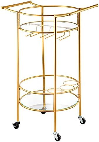 VEVOR Round Bar Cart with 2 Mirrored Shelves,16" L x 15" W x 30" H Gold Bar Cart with Lockable Ca... | Amazon (US)