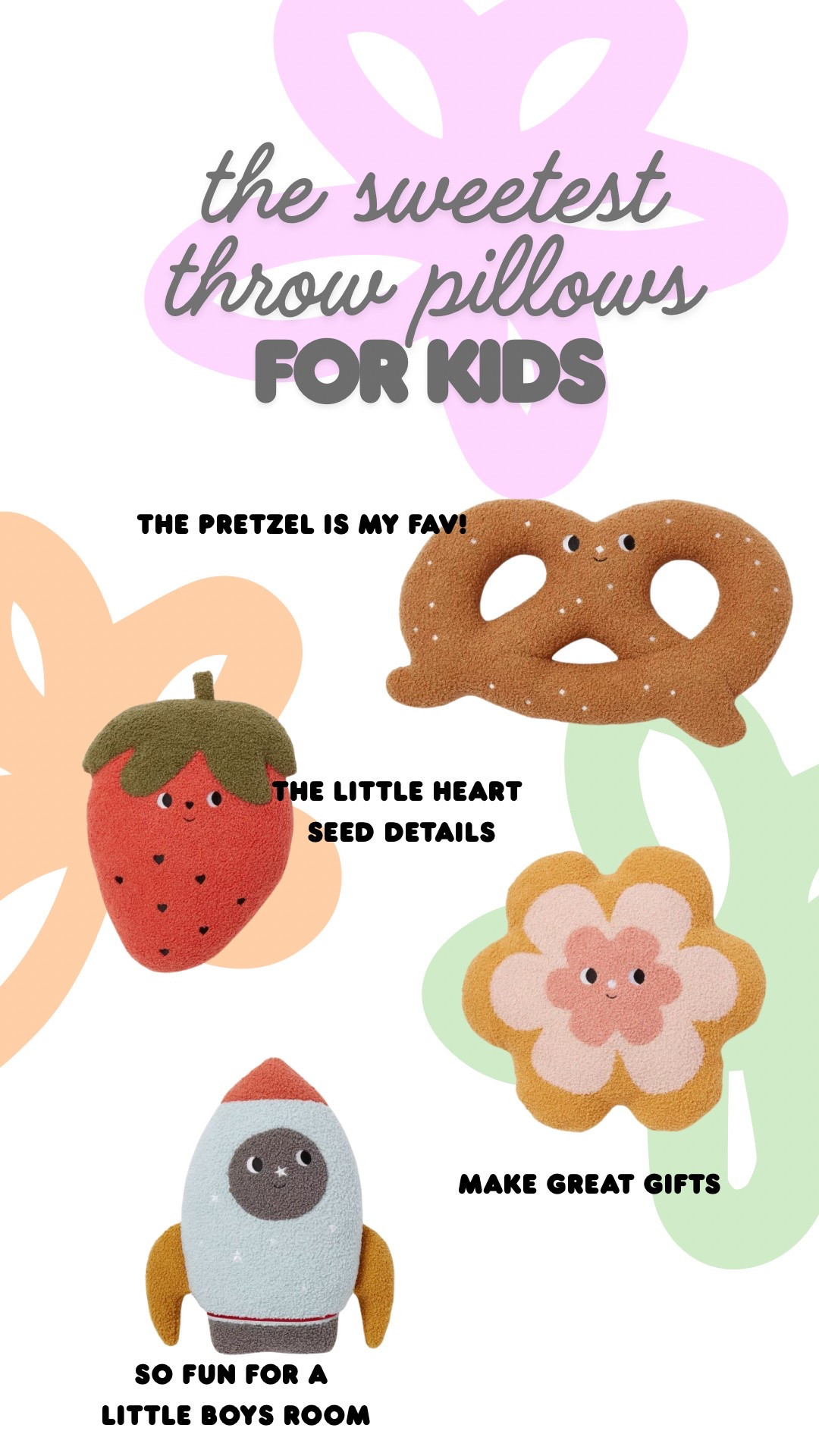 My kids loved these throw pillows!!! The pretzel was my personal favorite! 🥨 🍓 🌼 🚀 

#LTKSaleAlert #LTKHome #LTKKids