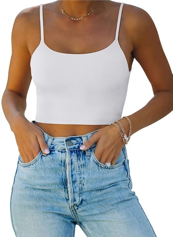 Vansha Summer Womens Sexy Adjustable Spaghetti Strap Basic Cropped Crop Tank Tops Camisole Cami Yoga | Amazon (US)