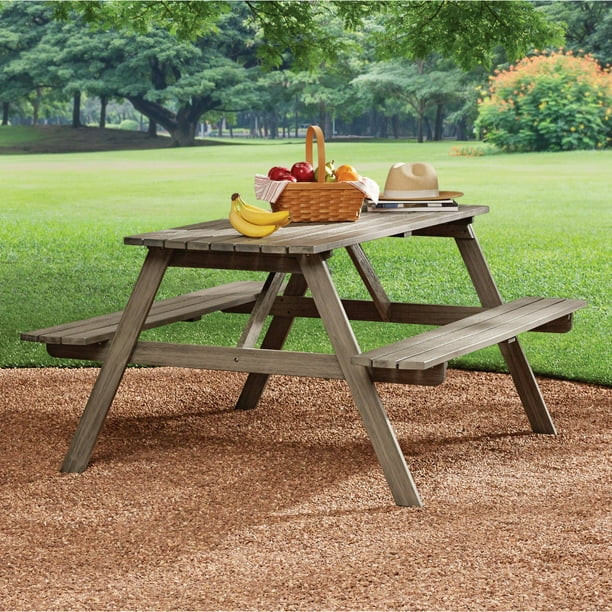 Mainstays Martis Bay Wooden Picnic Table Outdoor, Gray - Walmart.com | Walmart (US)