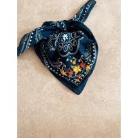 Embroidered Navy Bandana With Bright Flowers | Etsy (US)