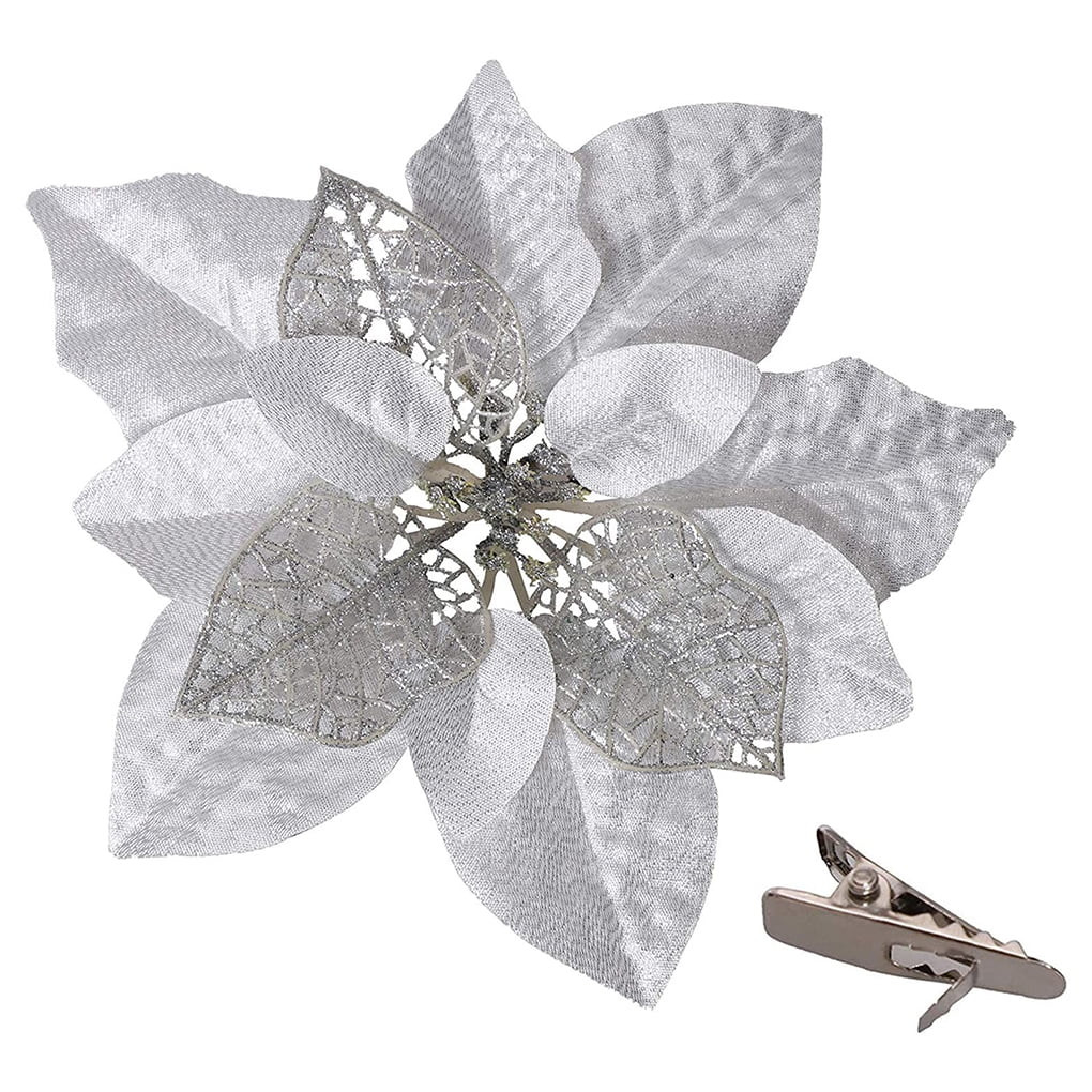 Haillom 15 Pieces Poinsettia Artificial Christmas Flowers Decorations Xmas Tree Ornaments Red Gli... | Walmart (US)