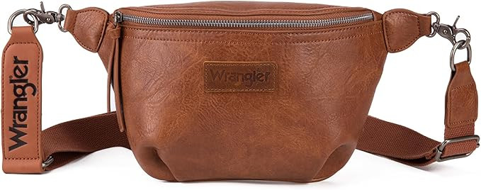 Wrangler Large Fanny Packs for Women Waist Bag Travel Belt Bags Crossbody Sling Purse Brown | Amazon (US)