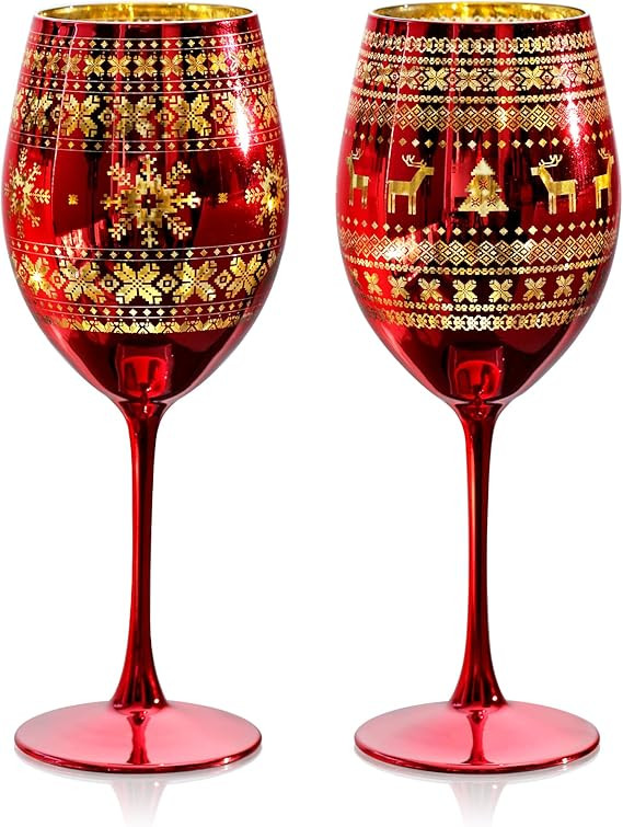 Joeyan Christmas Wine Glasses with Stem, 19.5 oz Large Burgundy Wine Glasses, Red Handmade Wine G... | Amazon (US)