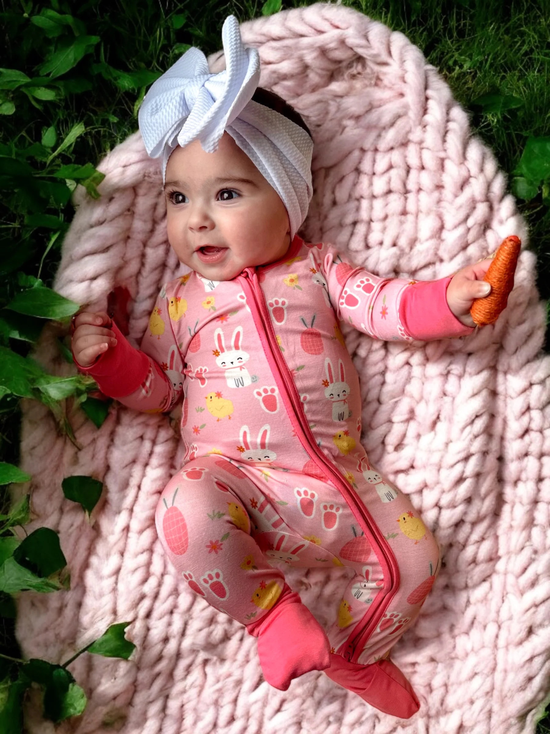 2-Way Convertible Zip Romper, Pink Easter Bunny | SpearmintLOVE