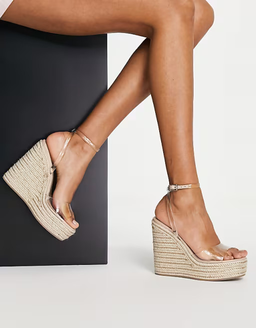 ASOS DESIGN Tasha espadrille wedges in clear | ASOS (Global)