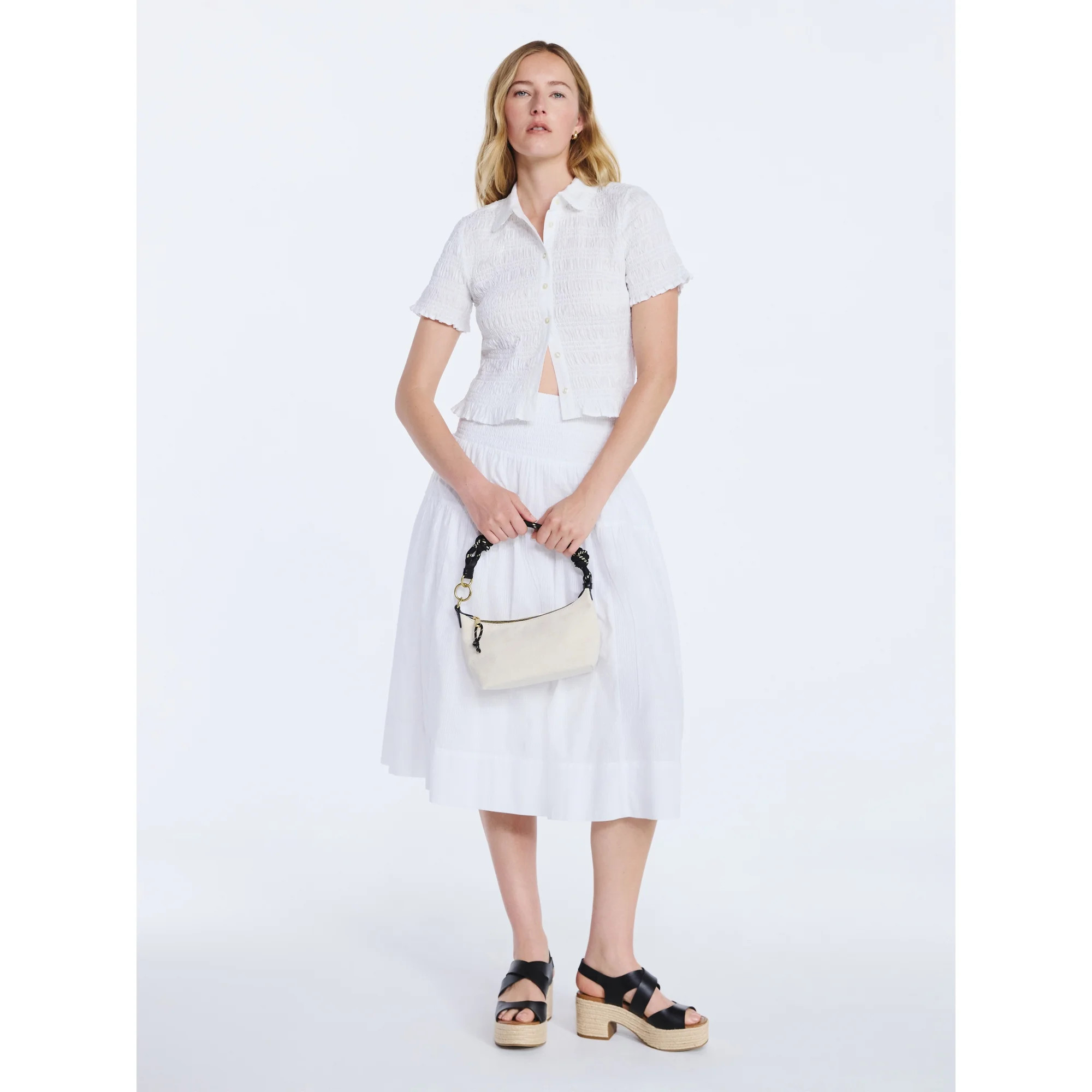 Free Assembly Women's Smocked Cotton Button Front Shirt with Short Sleeves XS-XXL | Walmart (US)