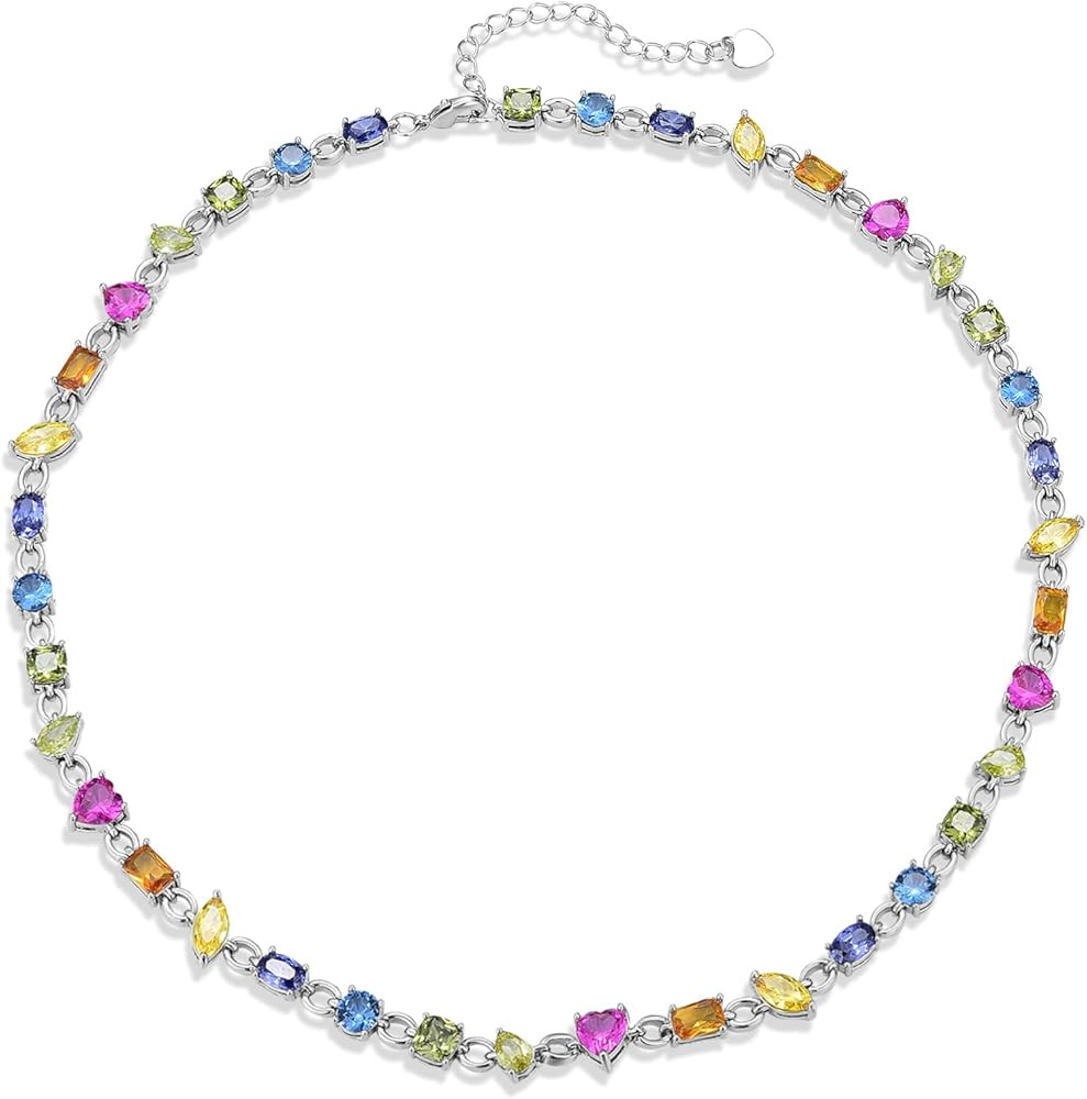 7-color Zircon Tennis Necklace Colorful Zircon Tennis Necklace for Women Colorful Choker Jewelry ... | Amazon (US)